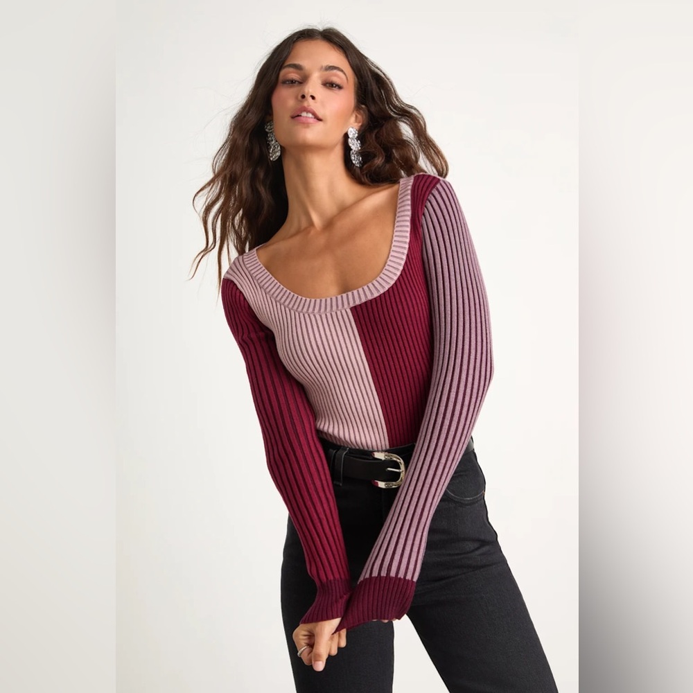 Lulu's Burgundy and Mauve Ribbed Bodysuit
